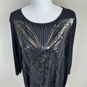 Bob Mackie Wearable Art Top 1X Black Sequin Butterfly Tunic Sparkly Glam Party